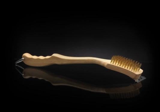 brass grill brush with wooden handle