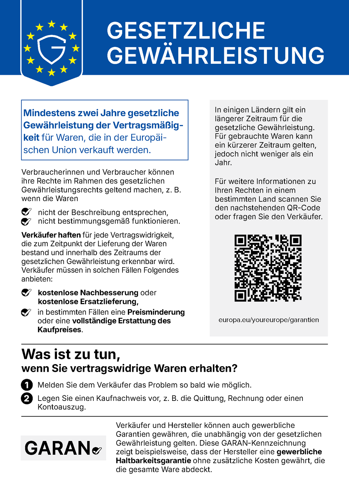 Vergrößertes EU-Gewährleistungslabel